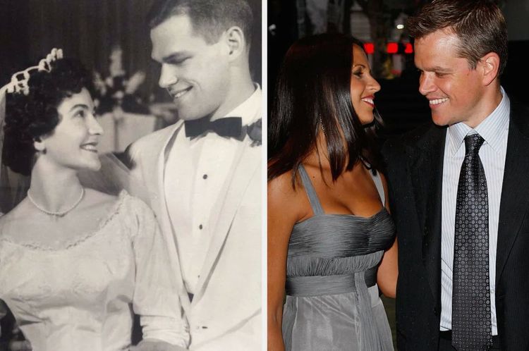 Мэтт Деймон с женой и супружеская пара 1961 года винтажное фото