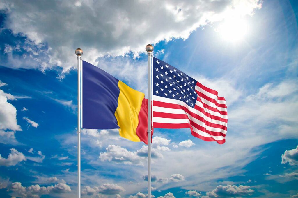 Флаг сша и румынии, которая ожидает безвиз с америкой к 2024 году