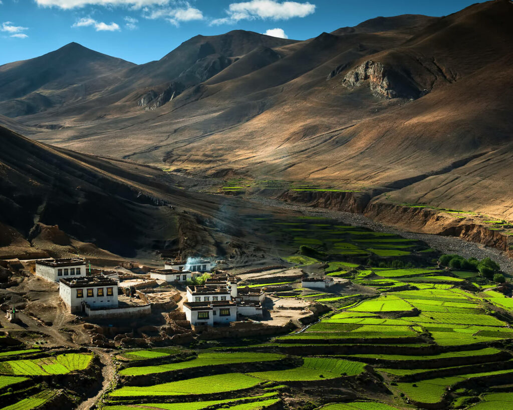 Bigpicture.ru Типичная тибетская деревня с крошечными полями-террасами