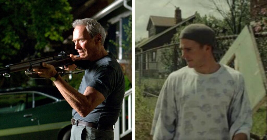Клинт Иствуд с сыном Скоттом в фильме Гран Торино 2008