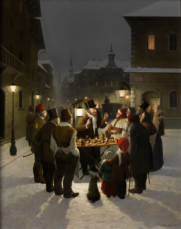 The seller of valuables in a wintry street, s.d.