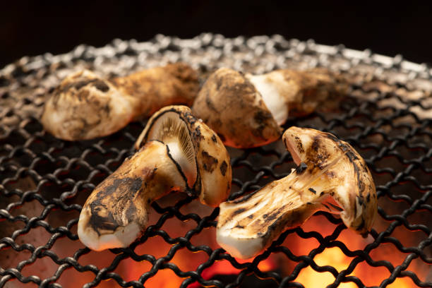 Charcoal grilled matsutake mushrooms. the taste of autumn in japan.