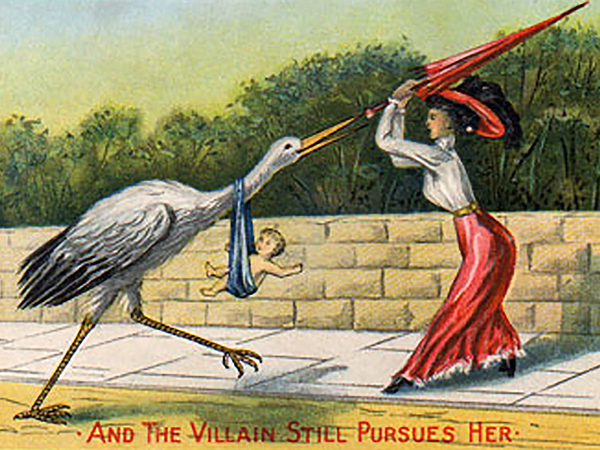 Карикатура, иллюстрирующая страх женщин 19 века перед нежелательной беременностью