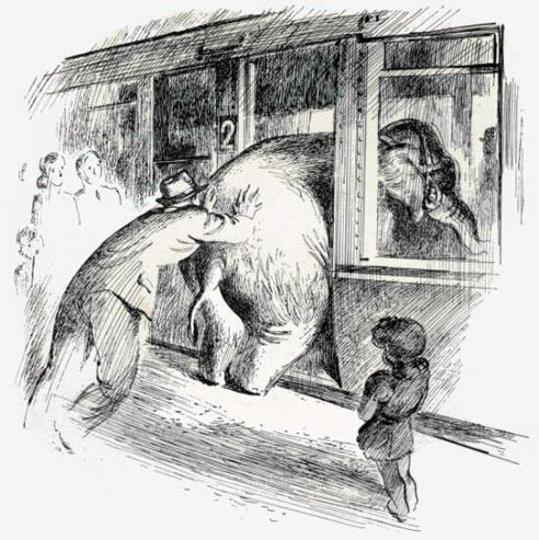 Слон Туффи монорельс Вупперталь &mdash; слониху заталкивают в вагон подвесной дороги