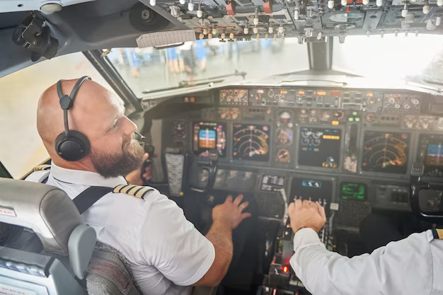 Bigpicture.ru cheerful bearded pilot turning his colleague cockpit passenger aircraft