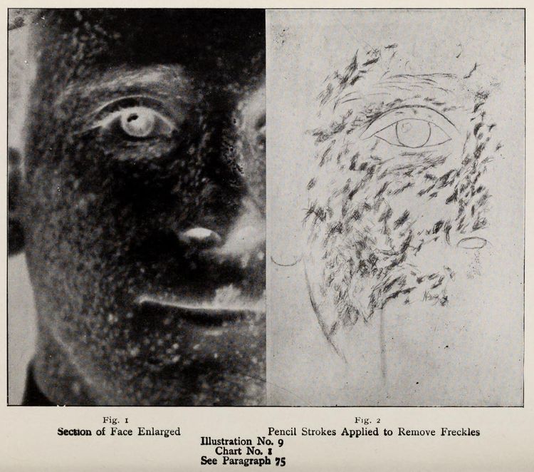 Этапы ретуши лица девушки: исходник, работа карандашом на негативе, финальный отпечаток