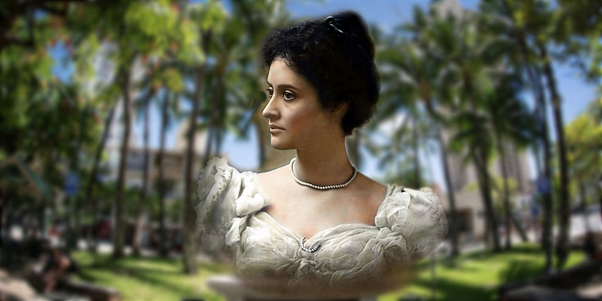 Принцесса Каюлани на побережье Гавайев, фото конца XIX века