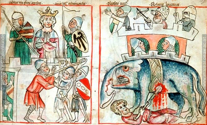 Австрийская миниатюра XIV века со слоном