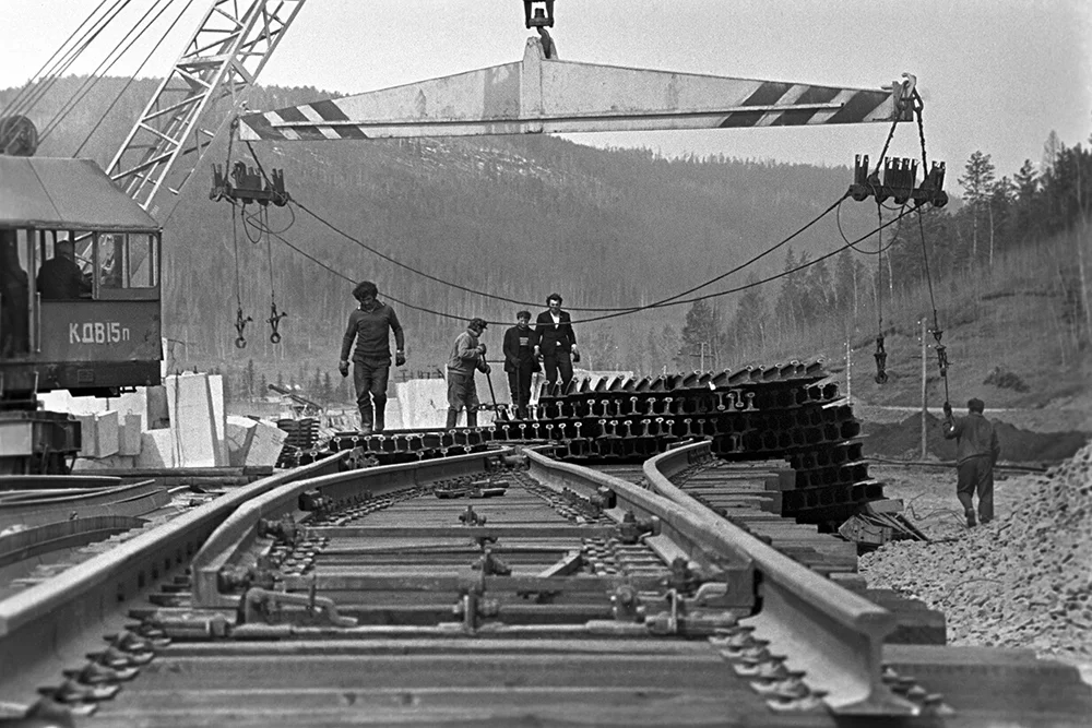 Строительство участка Байкало-Амурской магистрали в 1975 году