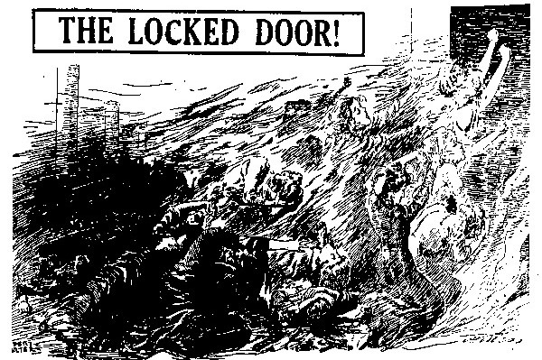 Карикатура о закрытых дверях фабрики Triangle Shirtwaist из американской газеты 1911 года