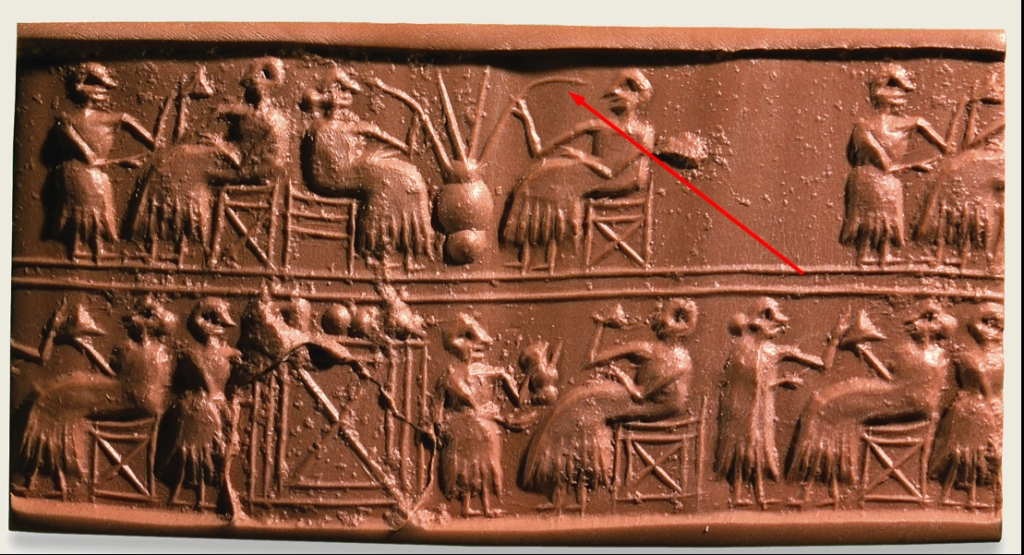 Древнее изображение людей, пьющих пиво через соломинки