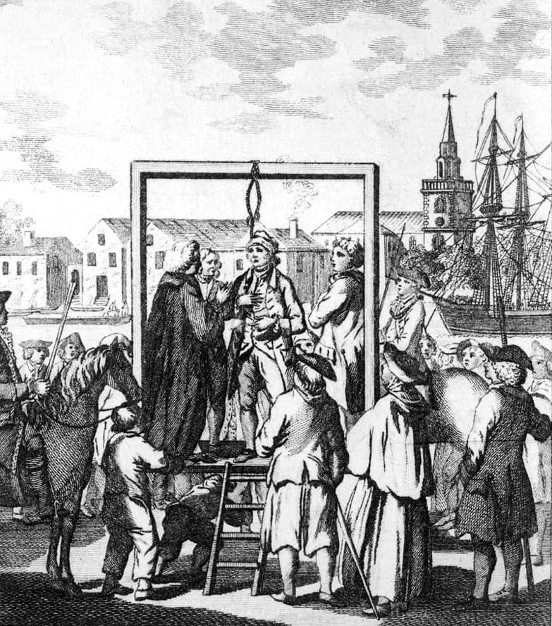 Казнь пирата на виселице у Execution Dock в стиле конца XVIII века