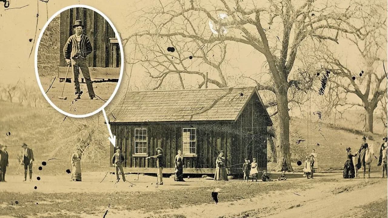 Предполагаемое фото Билли Кида с командой Регулировщиков за игрой в крокет, 1878 год