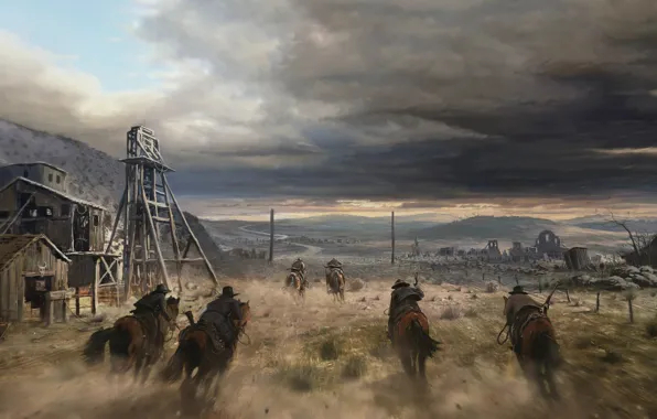 Иллюстрация побега на Диком Западе, художник Филип Дудек