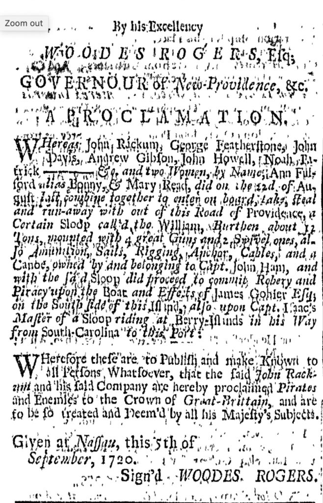 Официальный ордер на арест Калико Джека Рэкхема и его команды