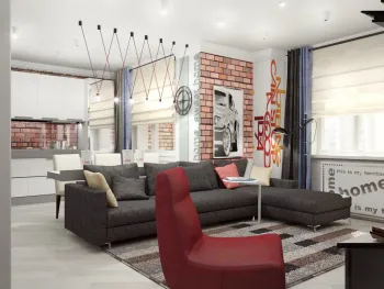 Gostinaya stile loft kvartira studiya foto 3