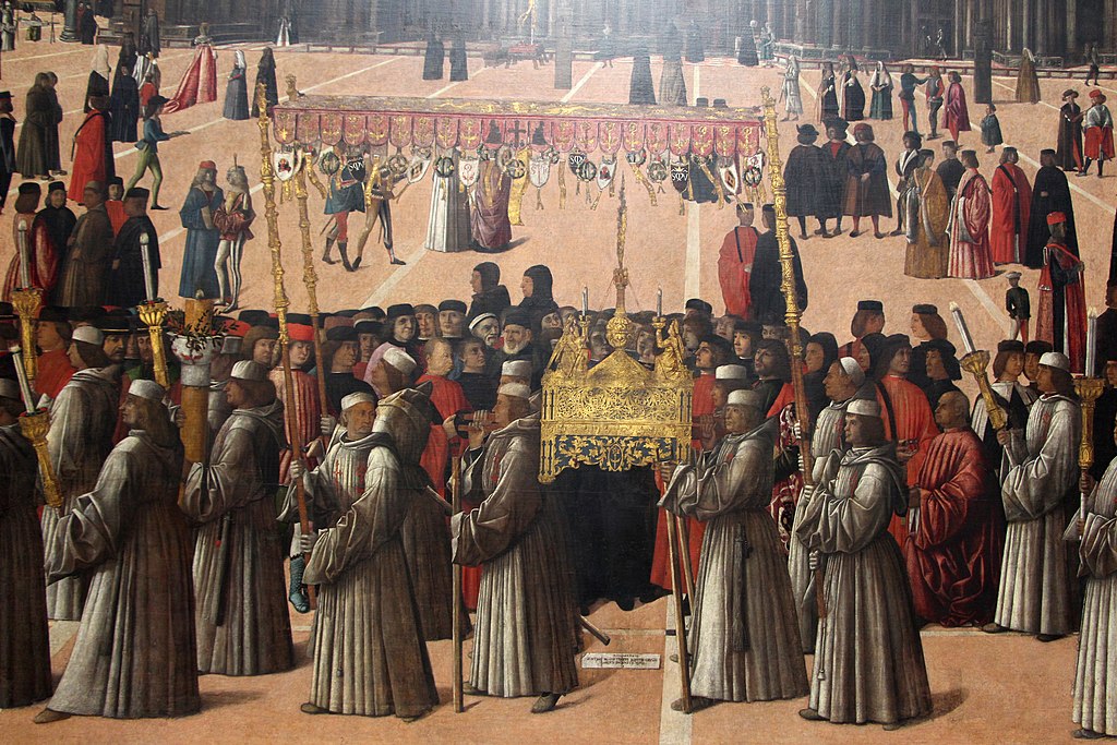 Процессия с реликвией Святого Креста на площади Сан-Марко в Венеции, фрагмент картины XV века