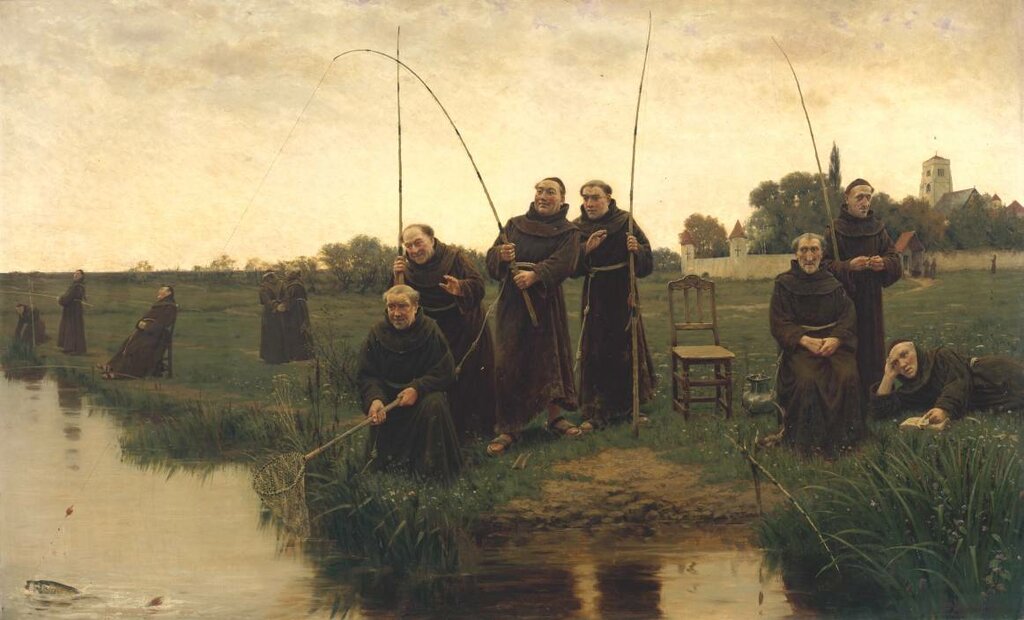 Монахи ловят рыбу физический труд в монастыре