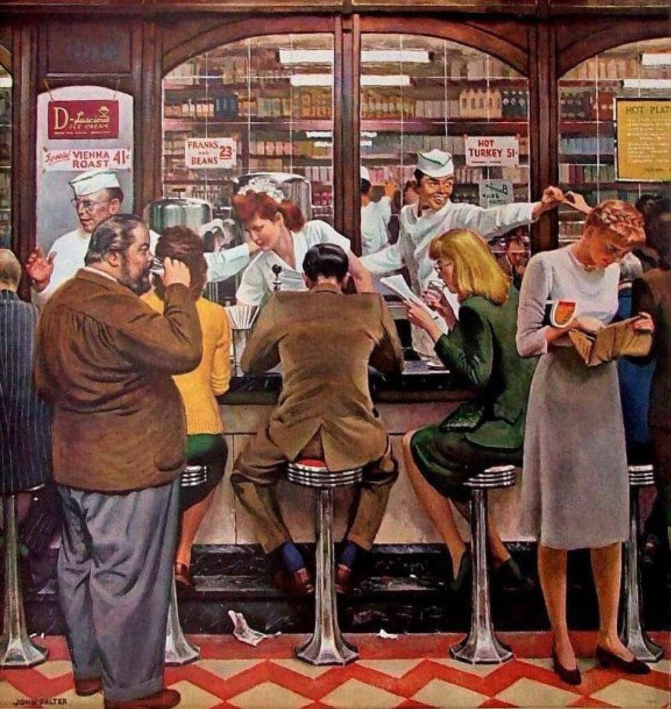 Обеденная стойка в закусочной - иллюстрация John Falter