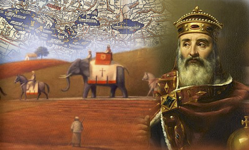 Карл Великий принимает слона Абуль-Аббаса от послов халифа Харуна ар-Рашида