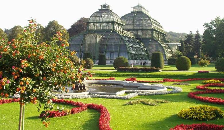 Старинная гравюра с панорамой Шенбруннского зоопарка (Tiergarten Schönbrunn) в Вене