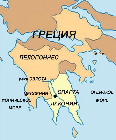 Карта Древней Греции с Лаконией и Спартой