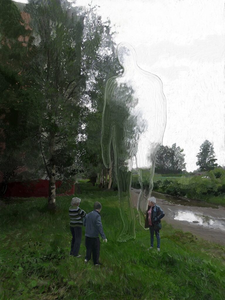 Безликая фигура на фоне типовой панельной застройки