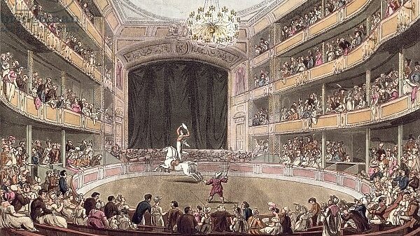 Изображение конного представления в первом цирковом амфитеатре Филипа Эстли (Philip Astley)