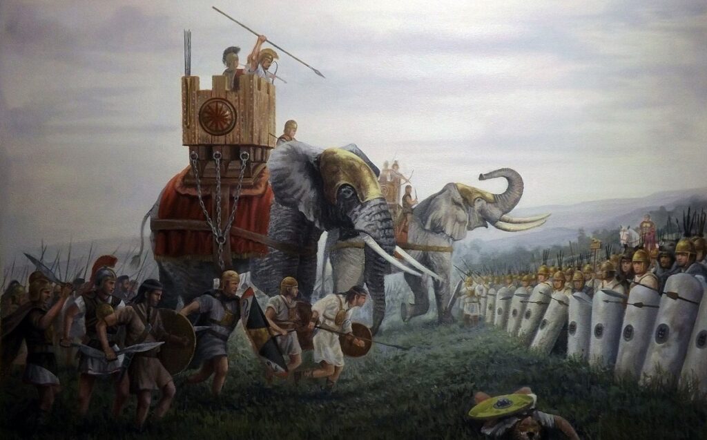 Изображение боевых слонов в античных сражениях