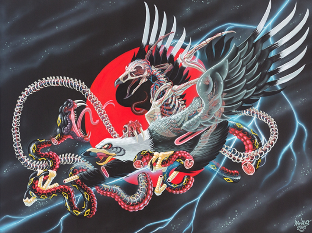 Орел со змеей анатомия птица граффити Nychos разобранное тело