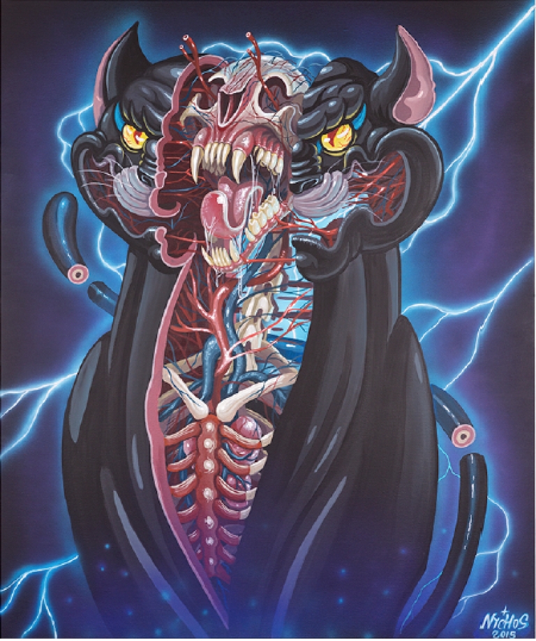 Черный кот анатомический срез граффити Nychos животное препарирование