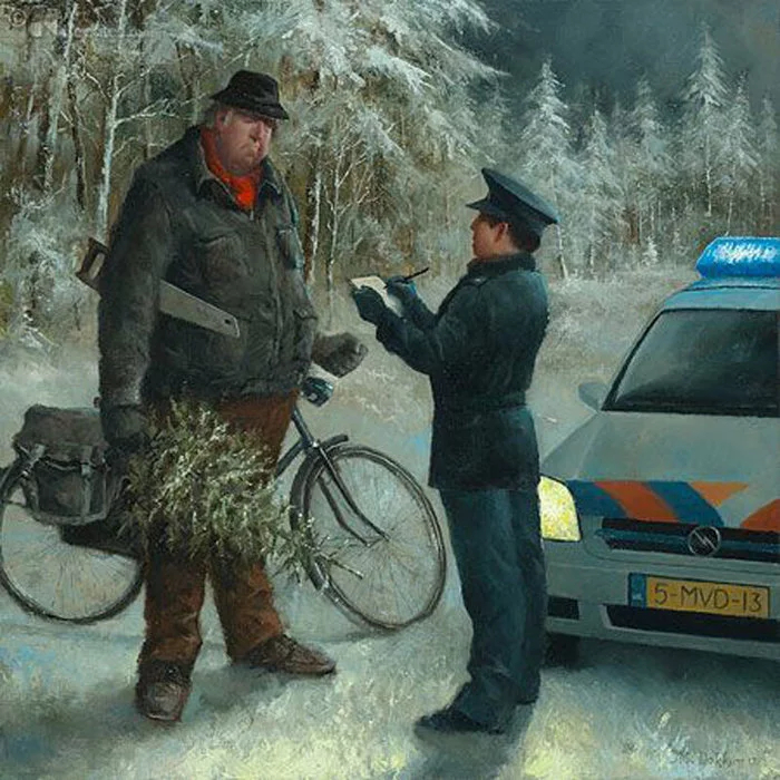 Пожилой мужчина нарушает правила и катается на скейте картина Мариуса ван Доккума