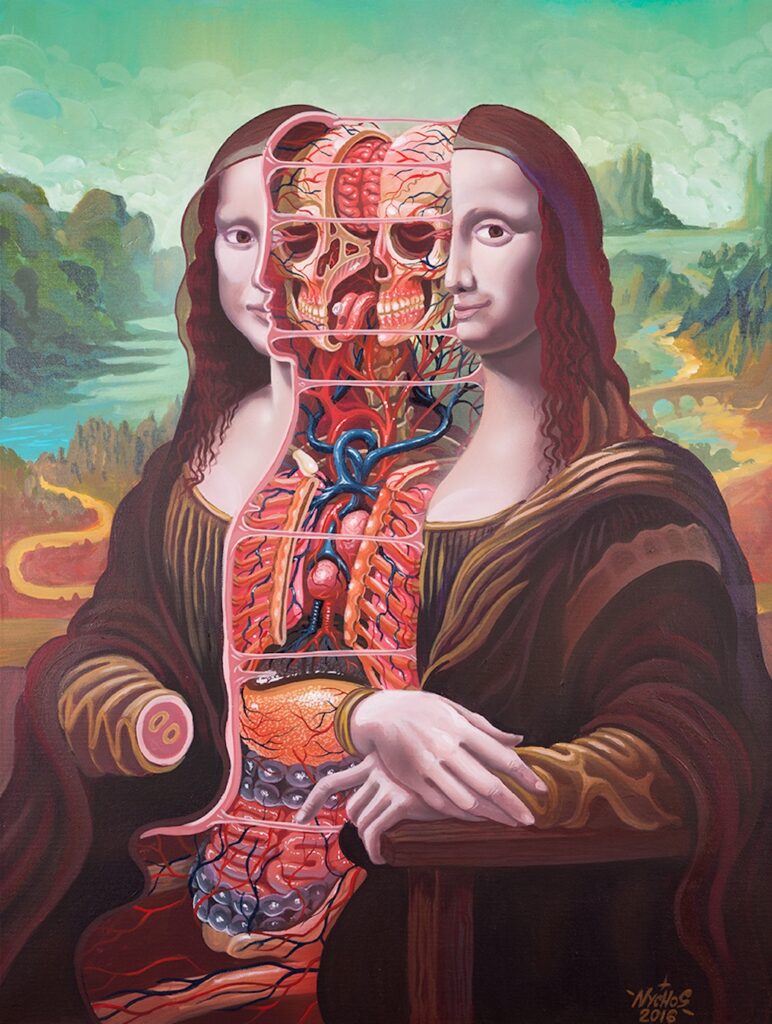 Мона Лиза анатомический срез граффити Nychos классическое искусство переосмысление