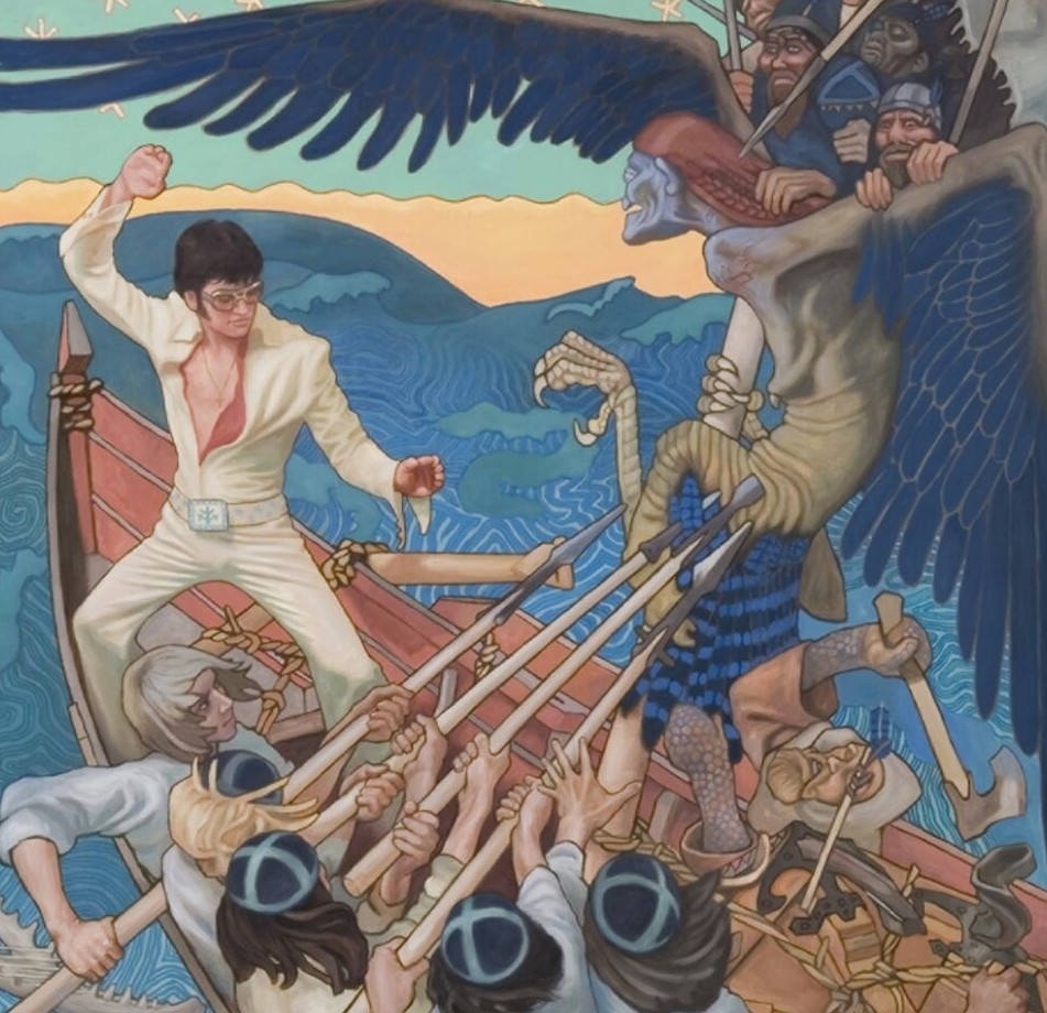 Элвис Пресли в битве с мифическими существами картина Markku Laakso