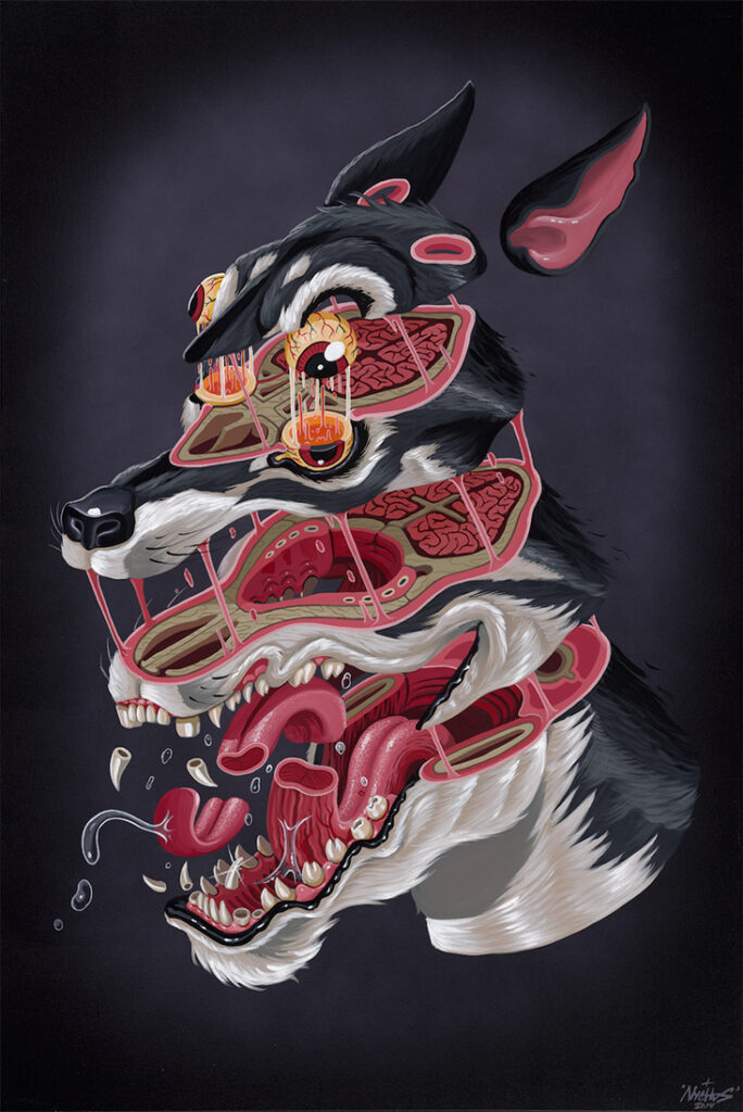 Голова собаки анатомический срез скульптура Nychos детализация