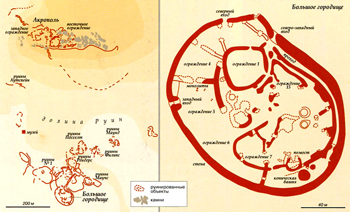Современный план-схема комплекса Великого Зимбабве с тремя основными частями