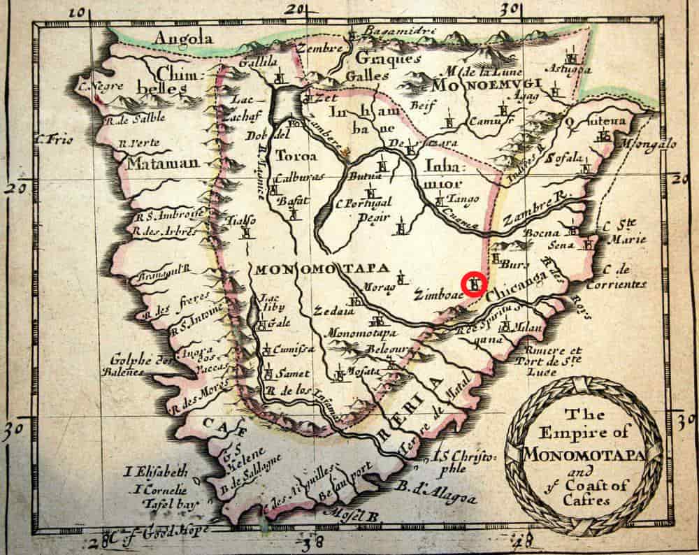 Старинная английская карта с изображением Большого Зимбабве