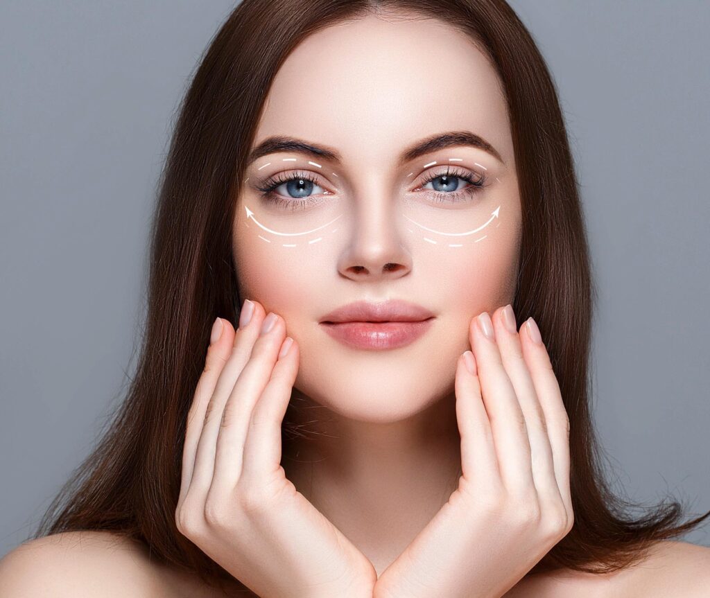 Woman beauty clean healthy skin manicure nails hands touching fa