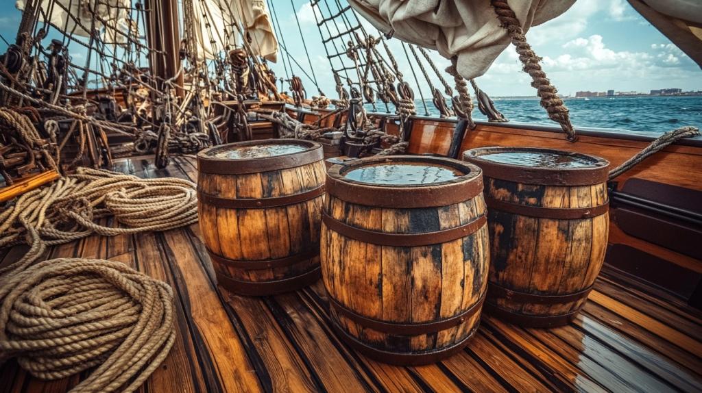 Бочки с дождевой водой на палубе парусного судна
