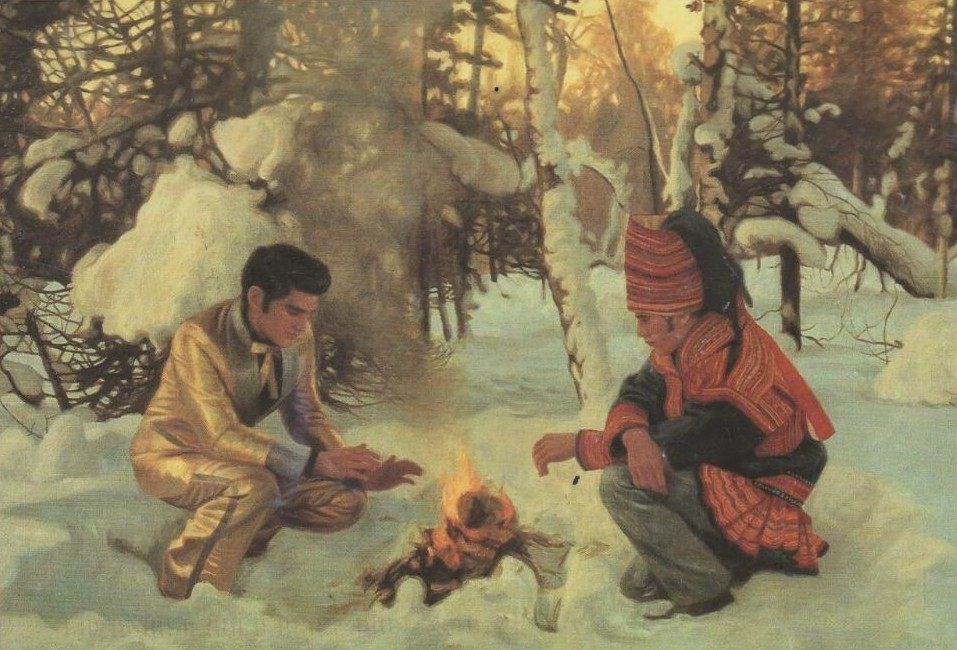 Саамские девушки и Элвис у костра в картине Markku Laakso