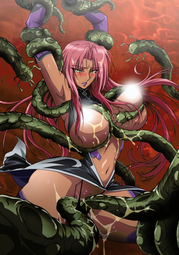 Воительница Ингрид в темной броне с мечом в альтернативном Токио среди демонов и теней в хентай-аниме