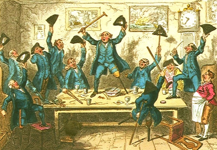 Старинная раскрашенная гравюра с ампутантами 18 века