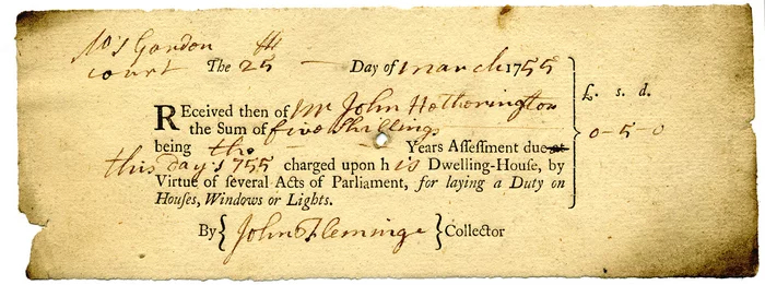 Исторический документ - квитанция об уплате оконного налога