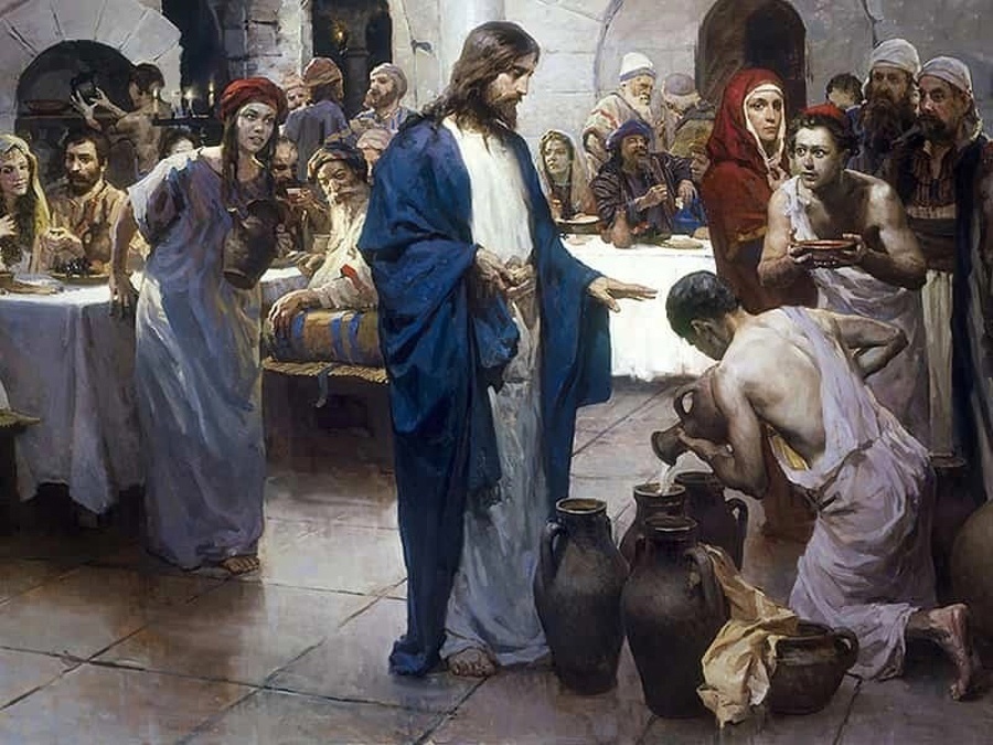 Иисус превращает воду в вино