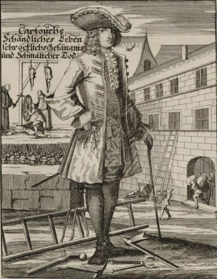 Гравюра XVIII века: казнь Картуша и эпизоды его жизни