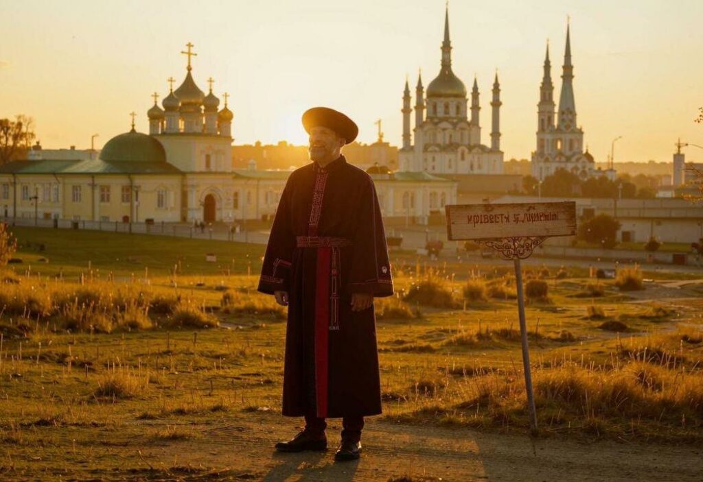 Татарский мурза на фоне Казани