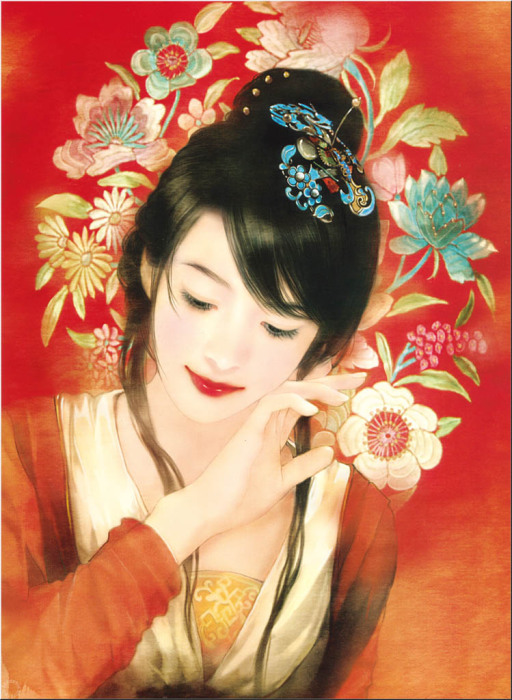 Молодая китаянка в традиционном головном уборе Der Jen