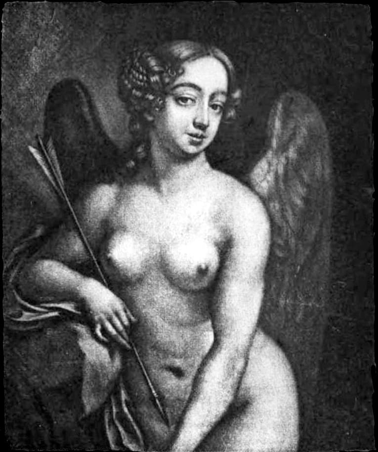 Нелл Гвин в образе Купидона, гравюра около 1672 года