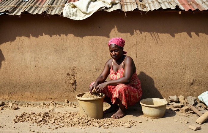 Женщина собирает глину для печенья в бедных районах Гаити