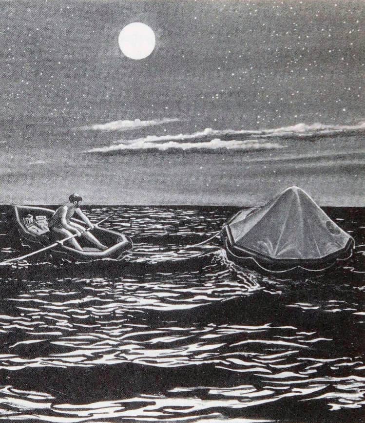 Мэрилин Бэйли гребет веслом из резиновой лодки